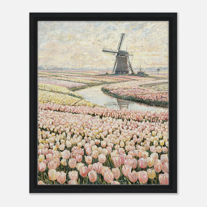 Dutch Tulip Fields & Windmill Impressionist Art Print