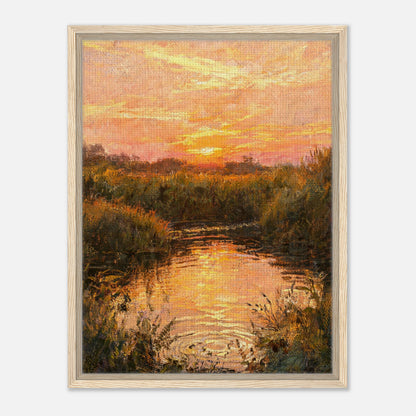 Golden Sunset over River Reflection Impressionist Art Print