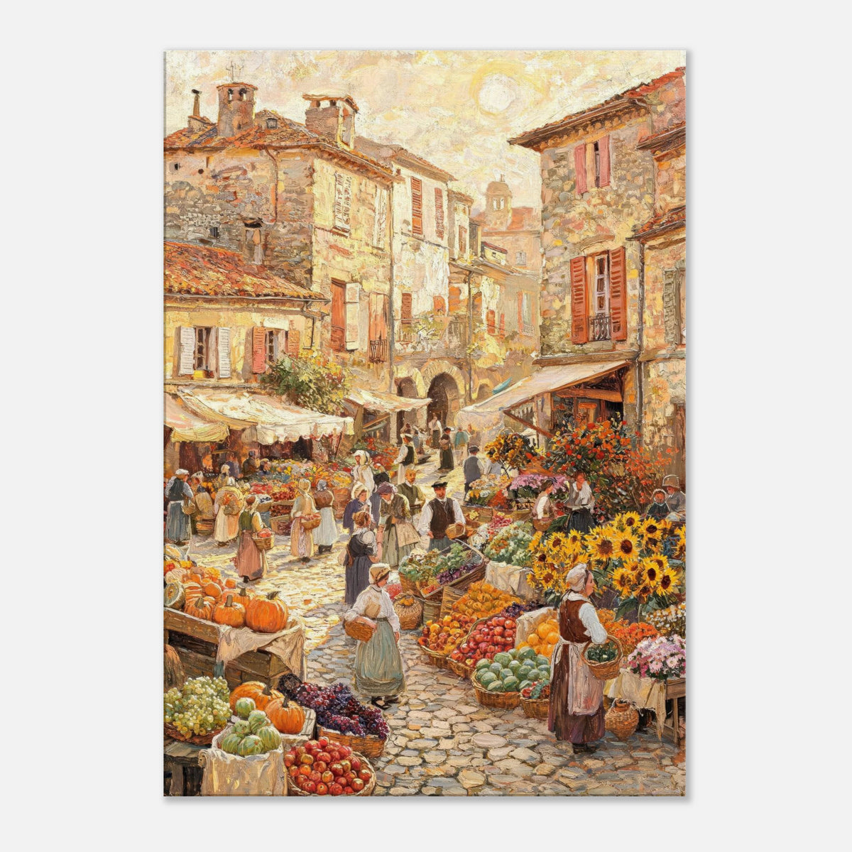 Autumn European Village Market Impressionist Art Print