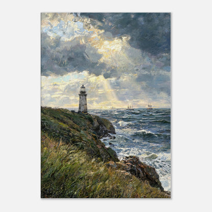 Coastal Lighthouse at Stormy Sunset Impressionist Art Print