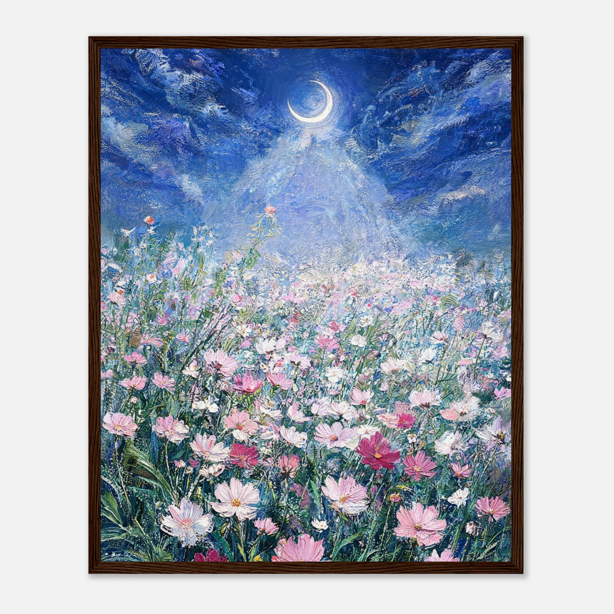 Moonlit Wild Cosmos Field Impressionist Art Print