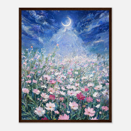 Moonlit Wild Cosmos Field Impressionist Art Print