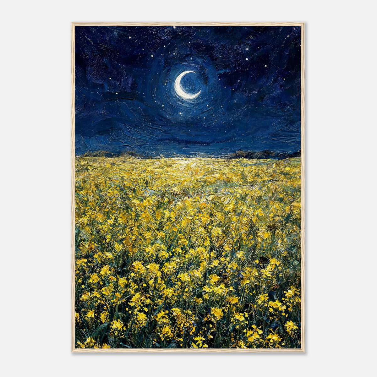 Moonlit Golden Wildflower Field Impressionist Art Print