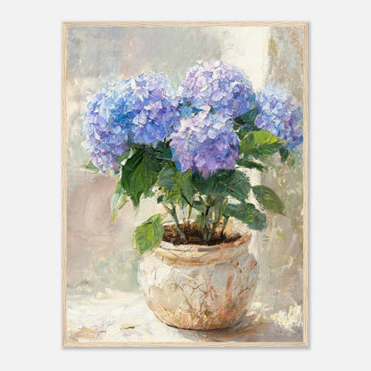 Blue Hydrangeas in Rustic Pot Impressionist Art Print