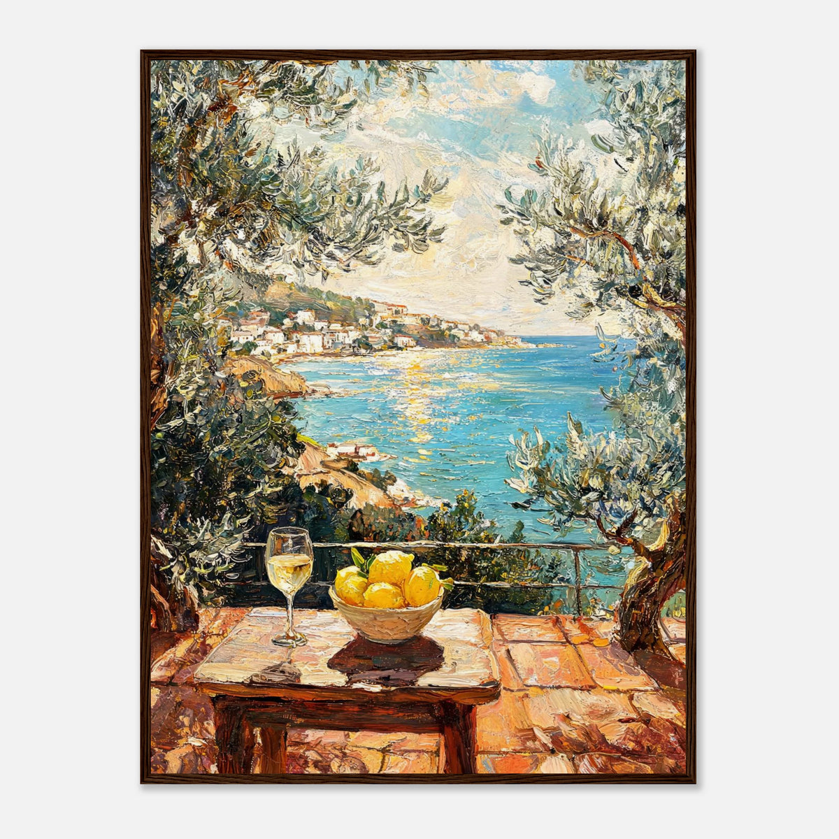 Mediterranean Terrace Lemons Sea View Impressionist Art Print