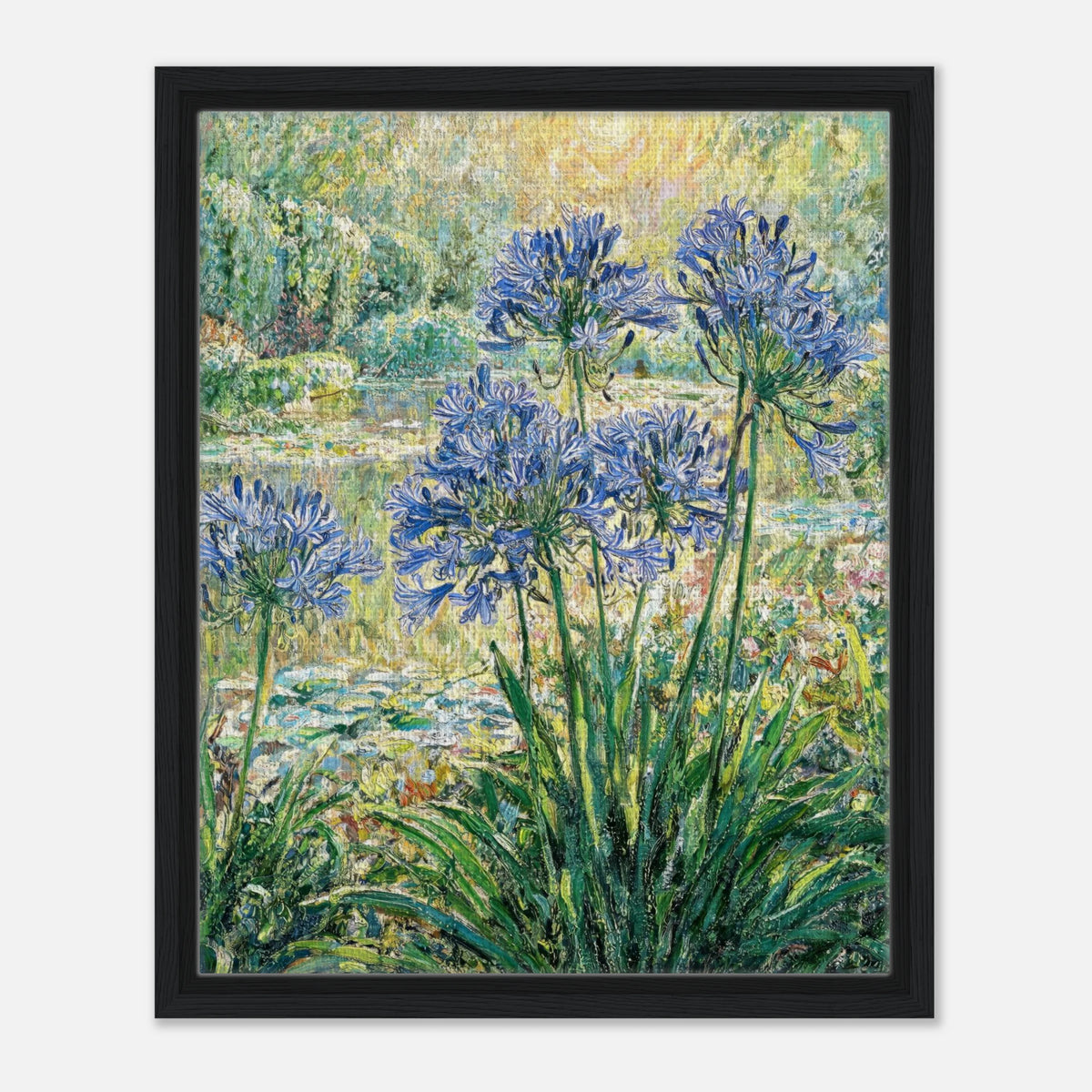 Blue Agapanthus & Sunlit Garden Impressionist Art Print