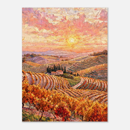 Tuscan Hills Autumn Sunset Vineyard Impressionist Art Print