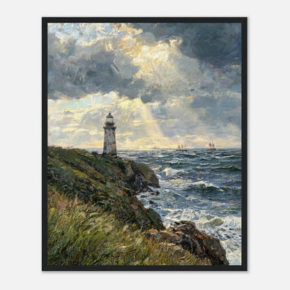 Coastal Lighthouse at Stormy Sunset Impressionist Art Print