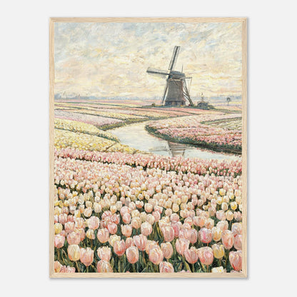 Dutch Tulip Fields & Windmill Impressionist Art Print