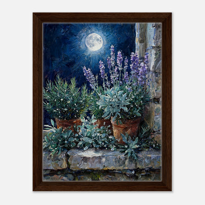 Moonlit Potted Lavender by Stone Window Impressionist Art Print