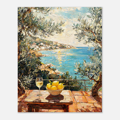 Mediterranean Terrace Lemons Sea View Impressionist Art Print