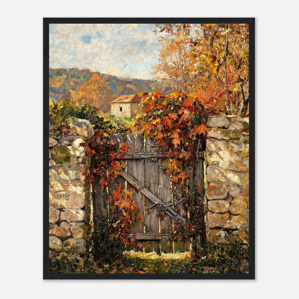 Autumn Garden Gate Cottage Impressionist Art Print
