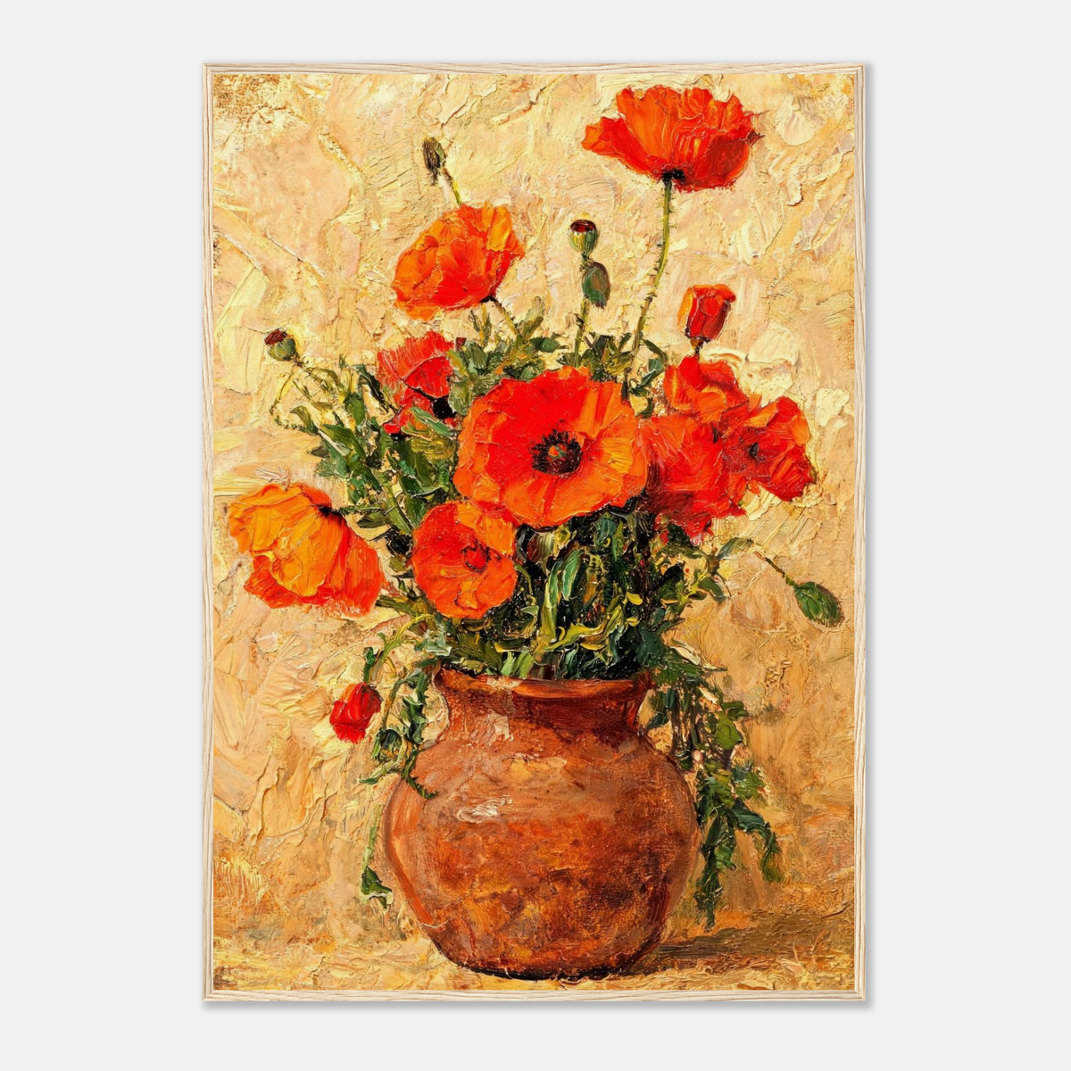 Vibrant Red Poppies in Terracotta Vase Impressionist Art Print