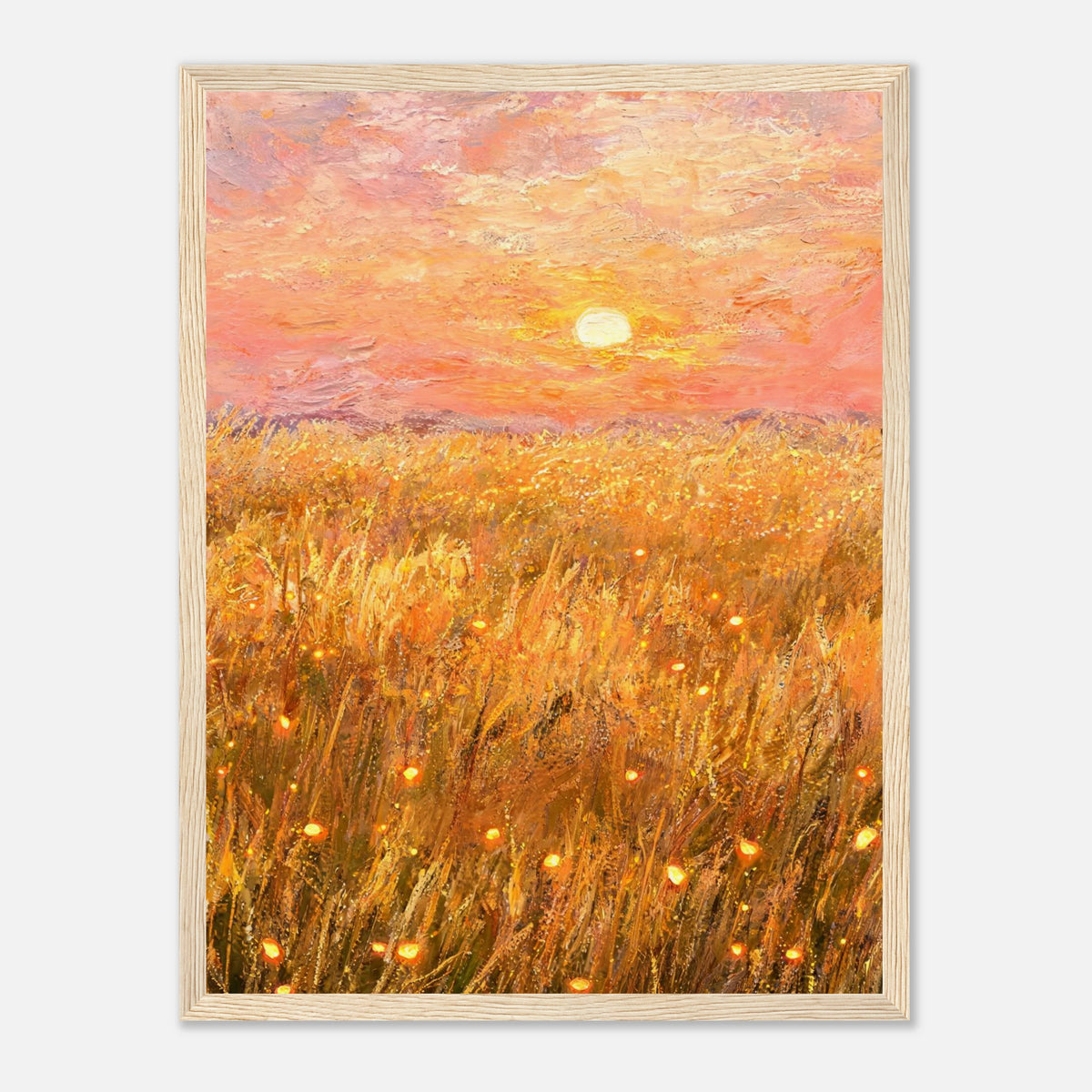 Golden Wheat Field at Sunset Impressionist Art Print