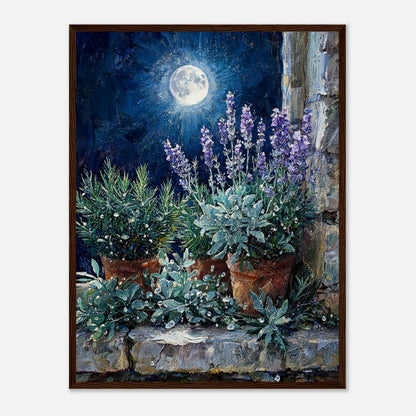 Moonlit Potted Lavender by Stone Window Impressionist Art Print