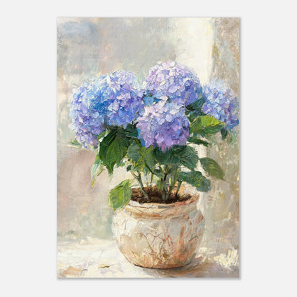 Blue Hydrangeas in Rustic Pot Impressionist Art Print