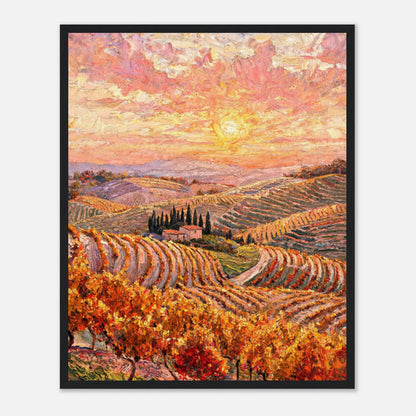 Tuscan Hills Autumn Sunset Vineyard Impressionist Art Print
