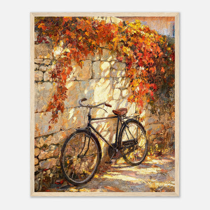 Autumn Vintage Bicycle Stone Wall Impressionist Art Print