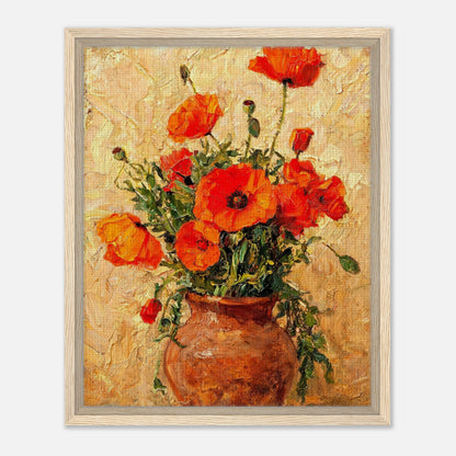 Vibrant Red Poppies in Terracotta Vase Impressionist Art Print
