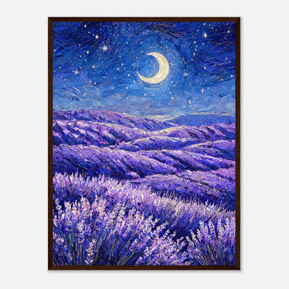 Moonlit Lavender Field at Night Impressionist Art Print