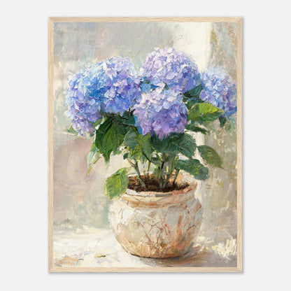 Blue Hydrangeas in Rustic Pot Impressionist Art Print