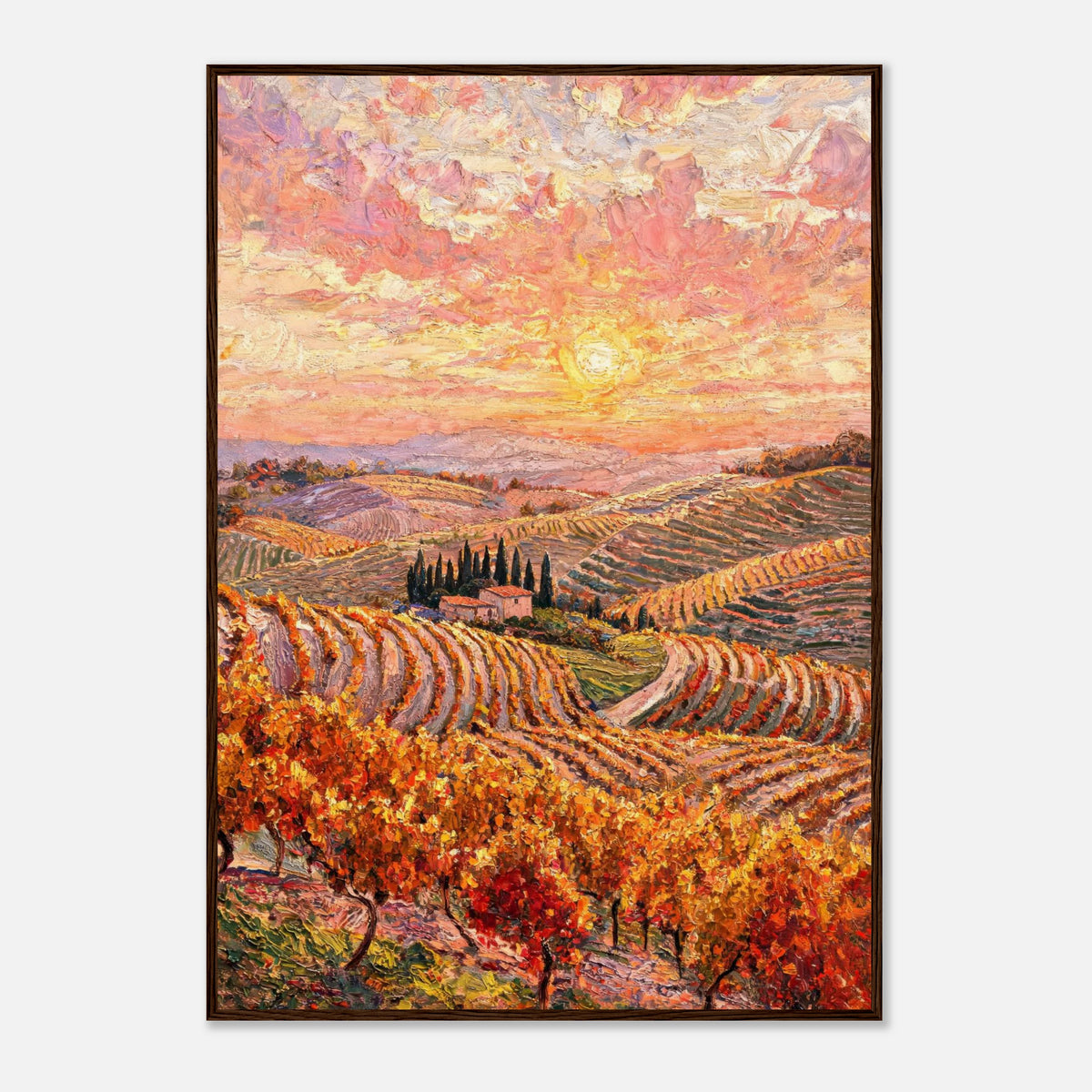 Tuscan Hills Autumn Sunset Vineyard Impressionist Art Print