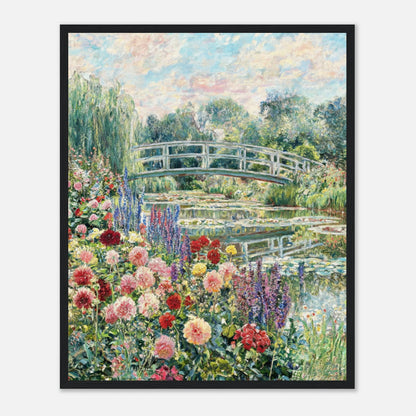 Blooming Summer Garden & Japanese Bridge Impressionist Art Print