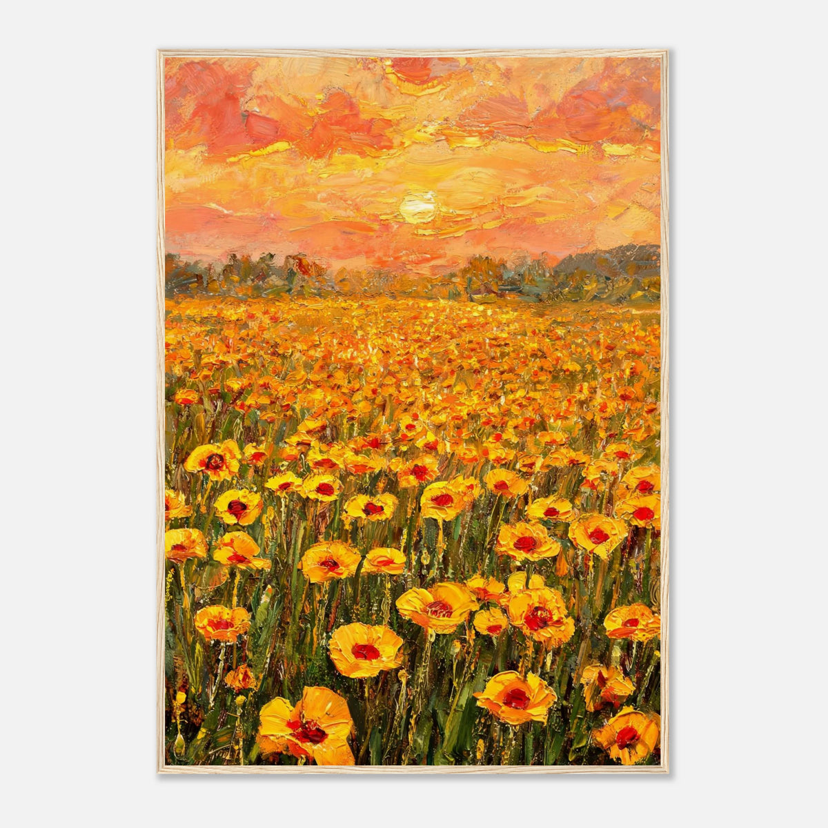 Golden Poppy Field at Sunset Impressionist Art Print