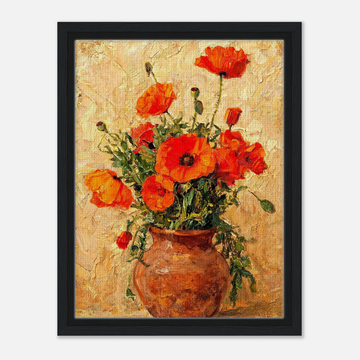 Vibrant Red Poppies in Terracotta Vase Impressionist Art Print