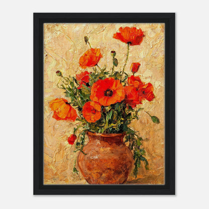 Vibrant Red Poppies in Terracotta Vase Impressionist Art Print
