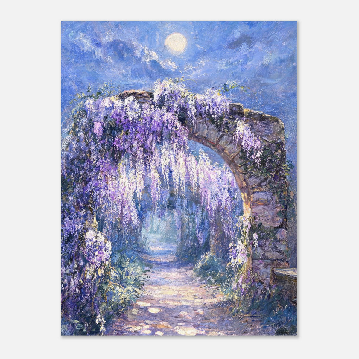 Moonlit Wisteria Stone Arch Impressionist Art Print