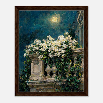 Moonlit White Blossoms Balcony Impressionist Art Print