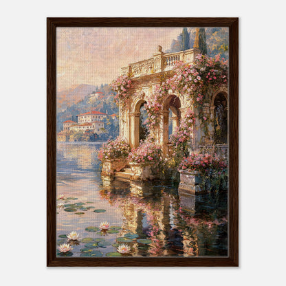 Sunlit Lakeside Villa & Roses Impressionist Art Print