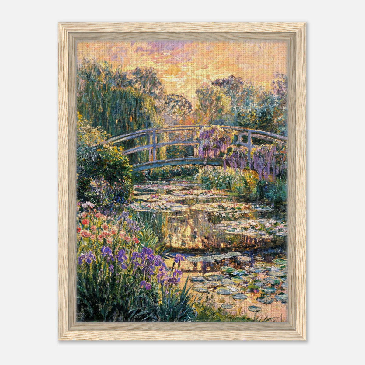 Golden Sunset Japanese Bridge Impressionist Art Print
