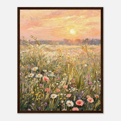 Golden Sunset Meadow & Wildflowers Impressionist Art Print