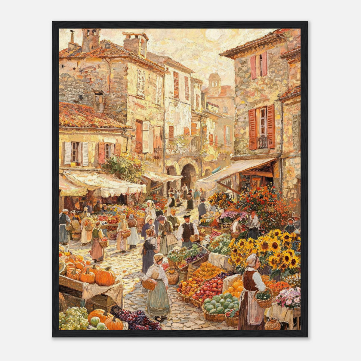 Autumn European Village Market Impressionist Art Print