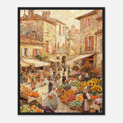 Autumn European Village Market Impressionist Art Print