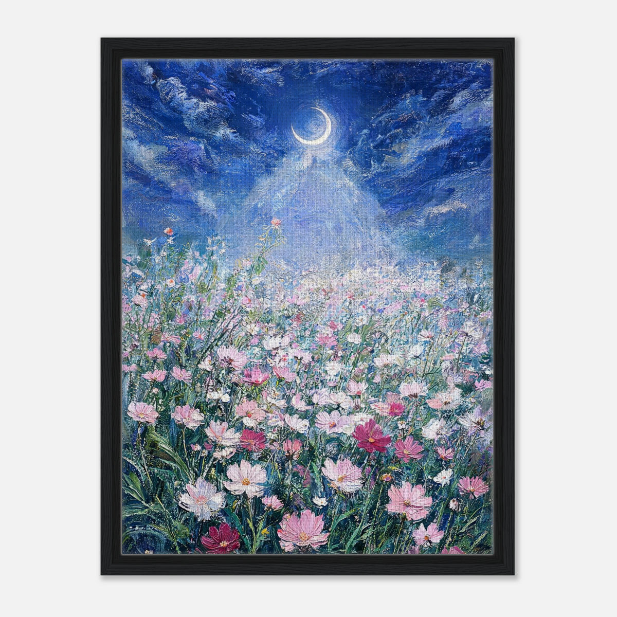 Moonlit Wild Cosmos Field Impressionist Art Print