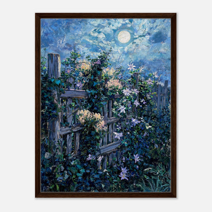 Moonlit Garden Fence Flowers Impressionist Art Print