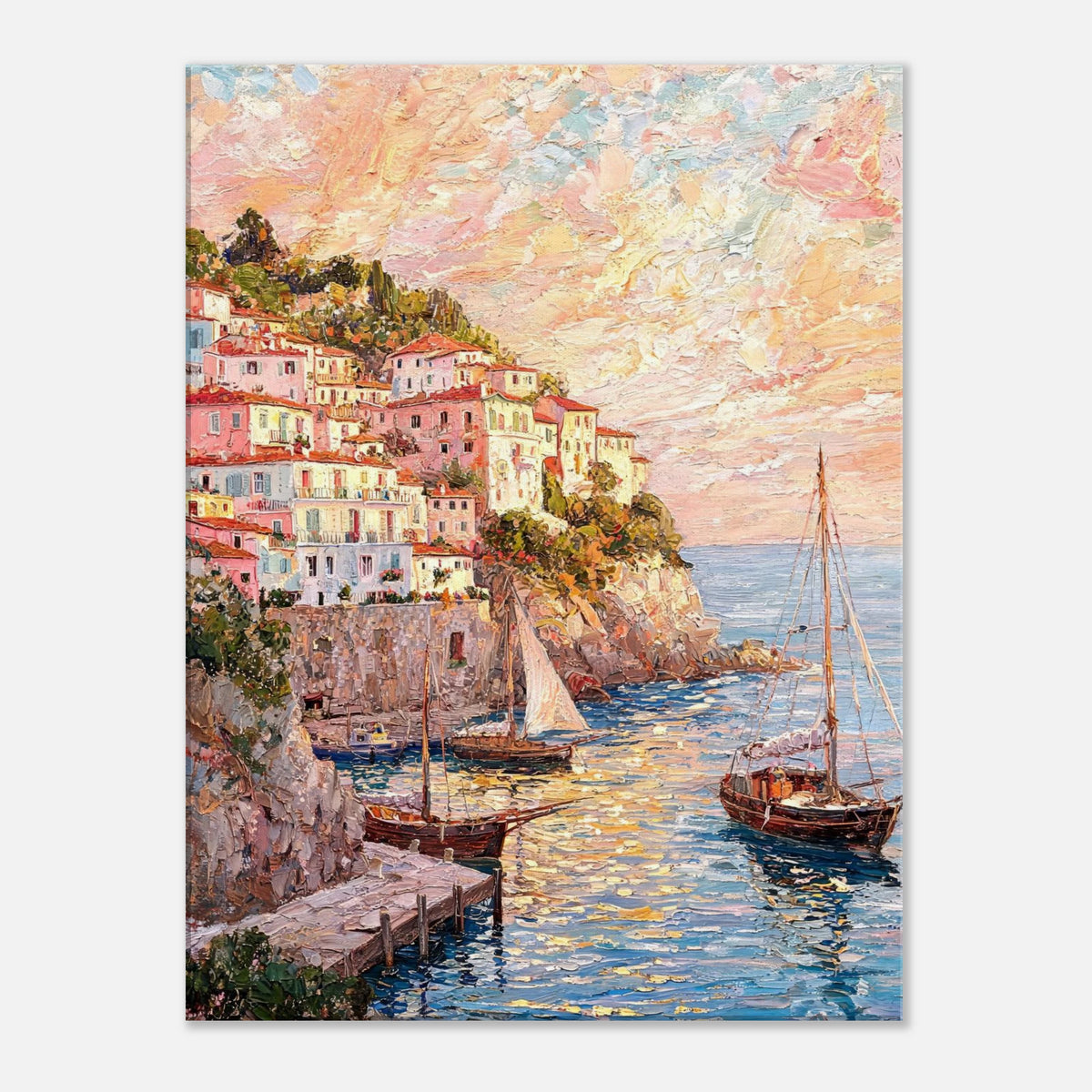 Amalfi Coast Sunset Village Impressionist Art Print
