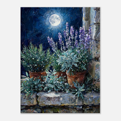 Moonlit Potted Lavender by Stone Window Impressionist Art Print