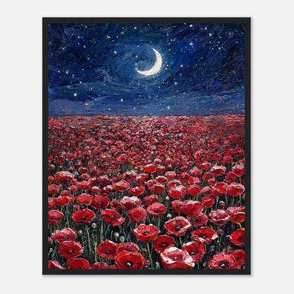 Moonlit Red Poppy Field Impressionist Art Print