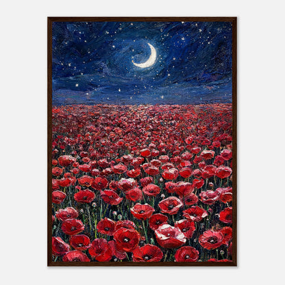 Moonlit Red Poppy Field Impressionist Art Print