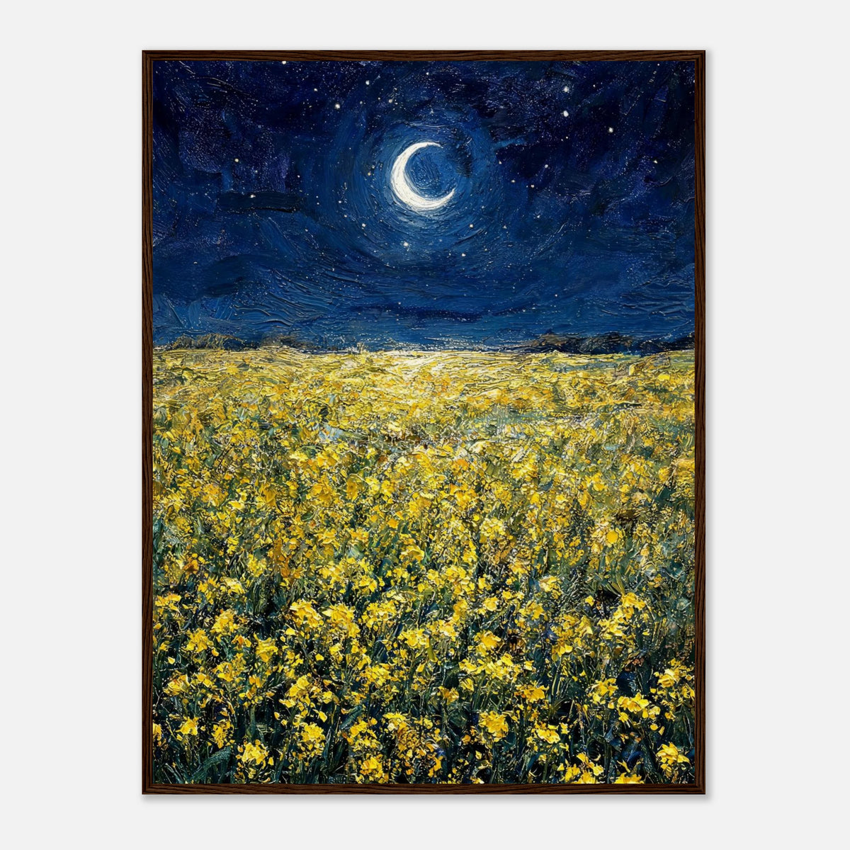 Moonlit Golden Wildflower Field Impressionist Art Print