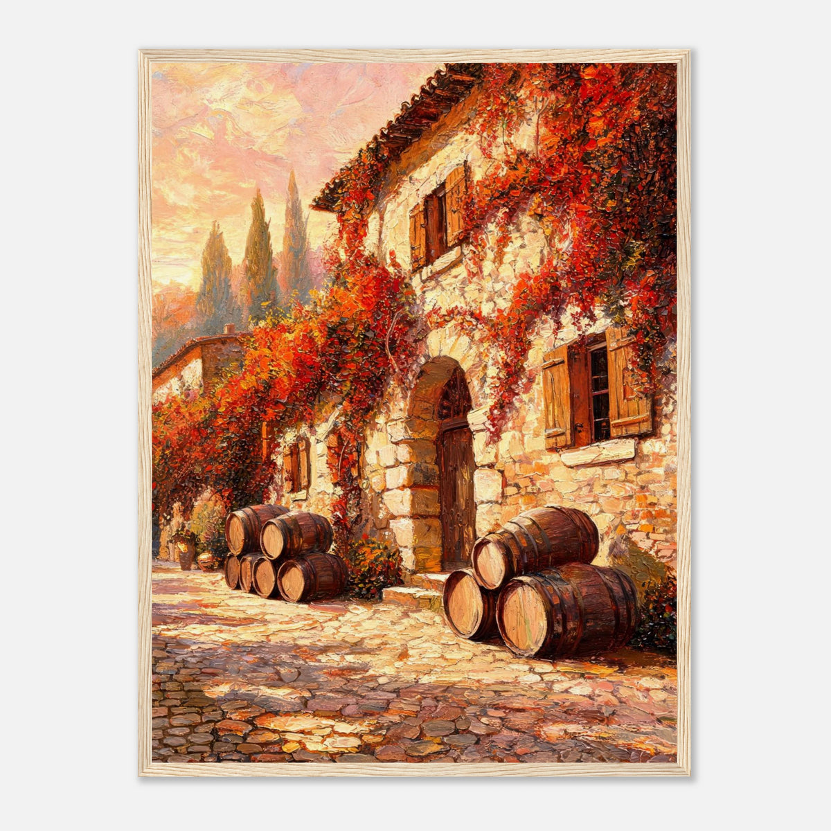 Autumn European Winery Wine Barrels Impressionist Art Print