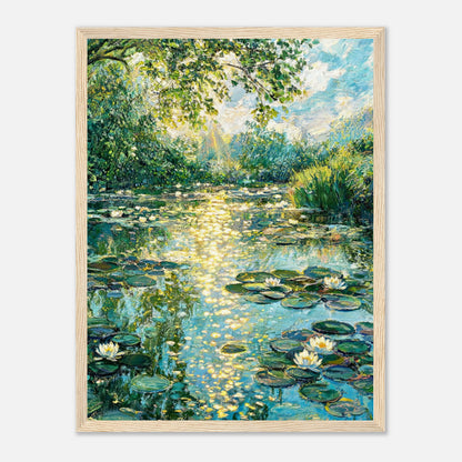 Sunlit Water Lilies & Shimmering Pond Impressionist Art Print