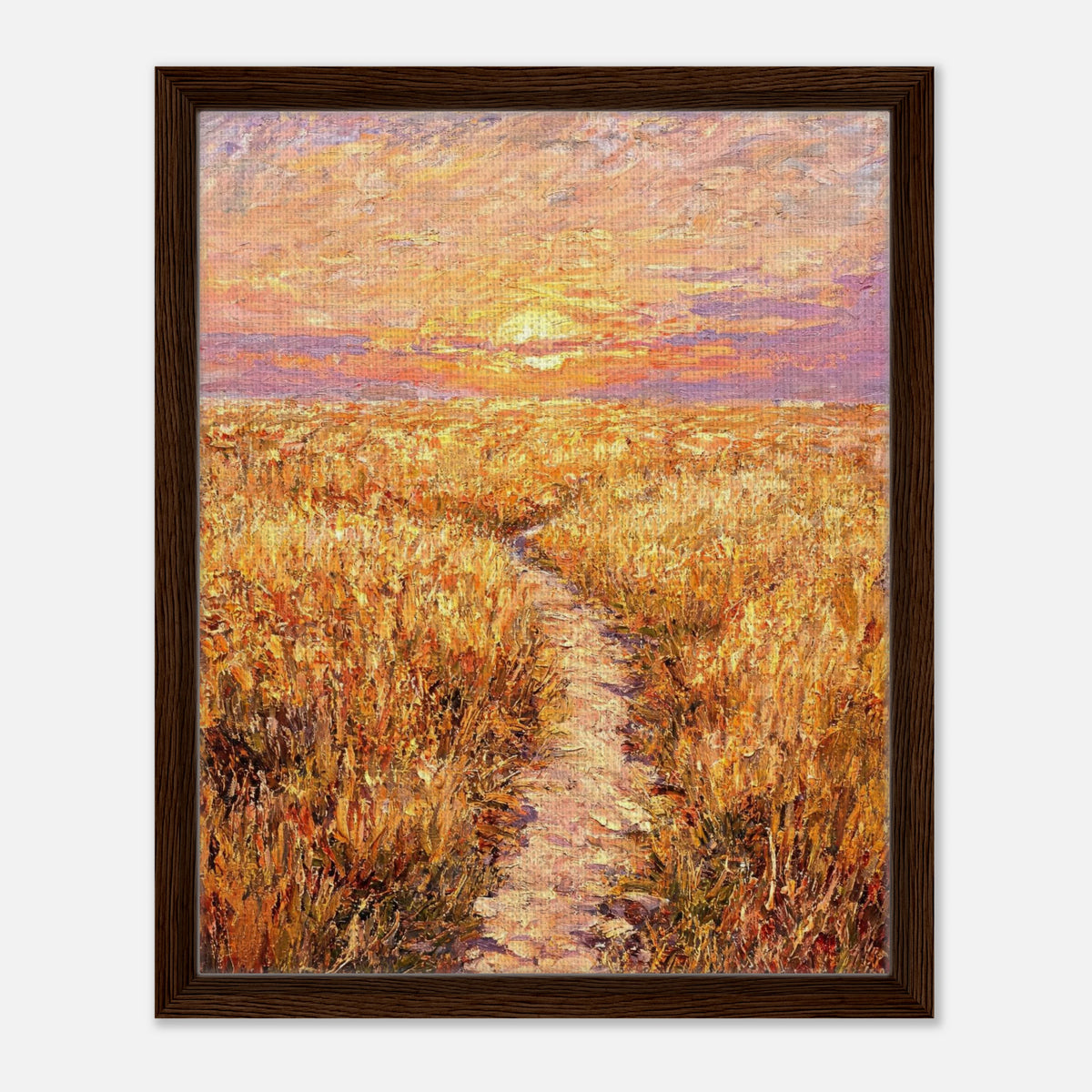 Golden Meadow at Sunset Impressionist Art Print