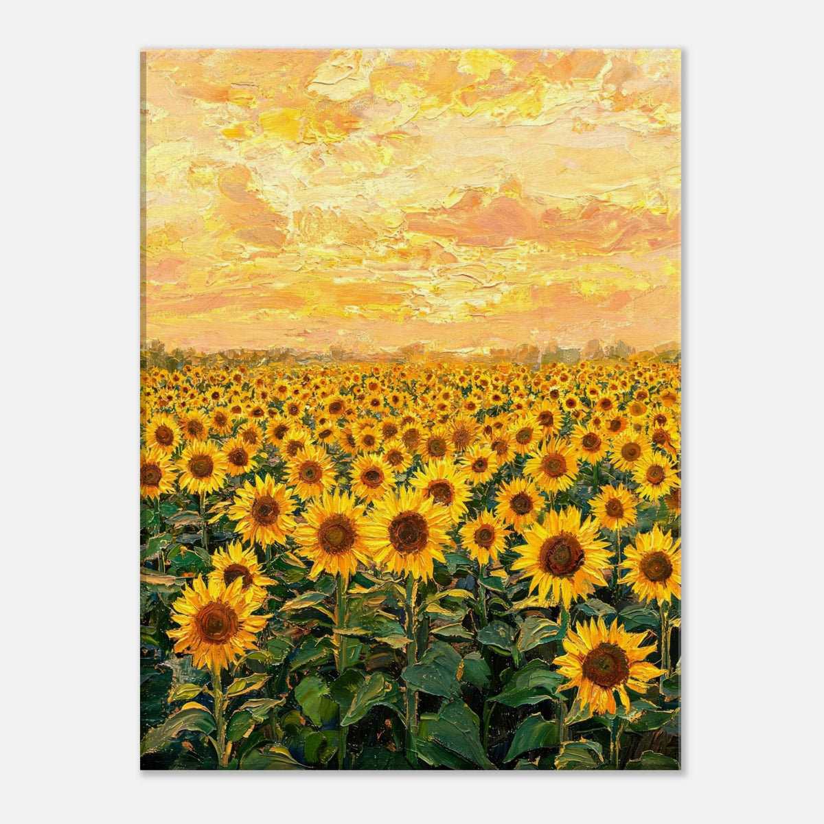Golden Sunflower Field at Sunset Impressionist Art Print