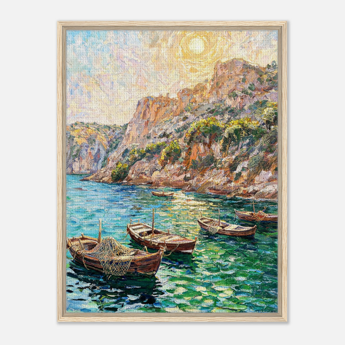 Mediterranean Coastal Cove Fishing Boats Impressionist Art Print
