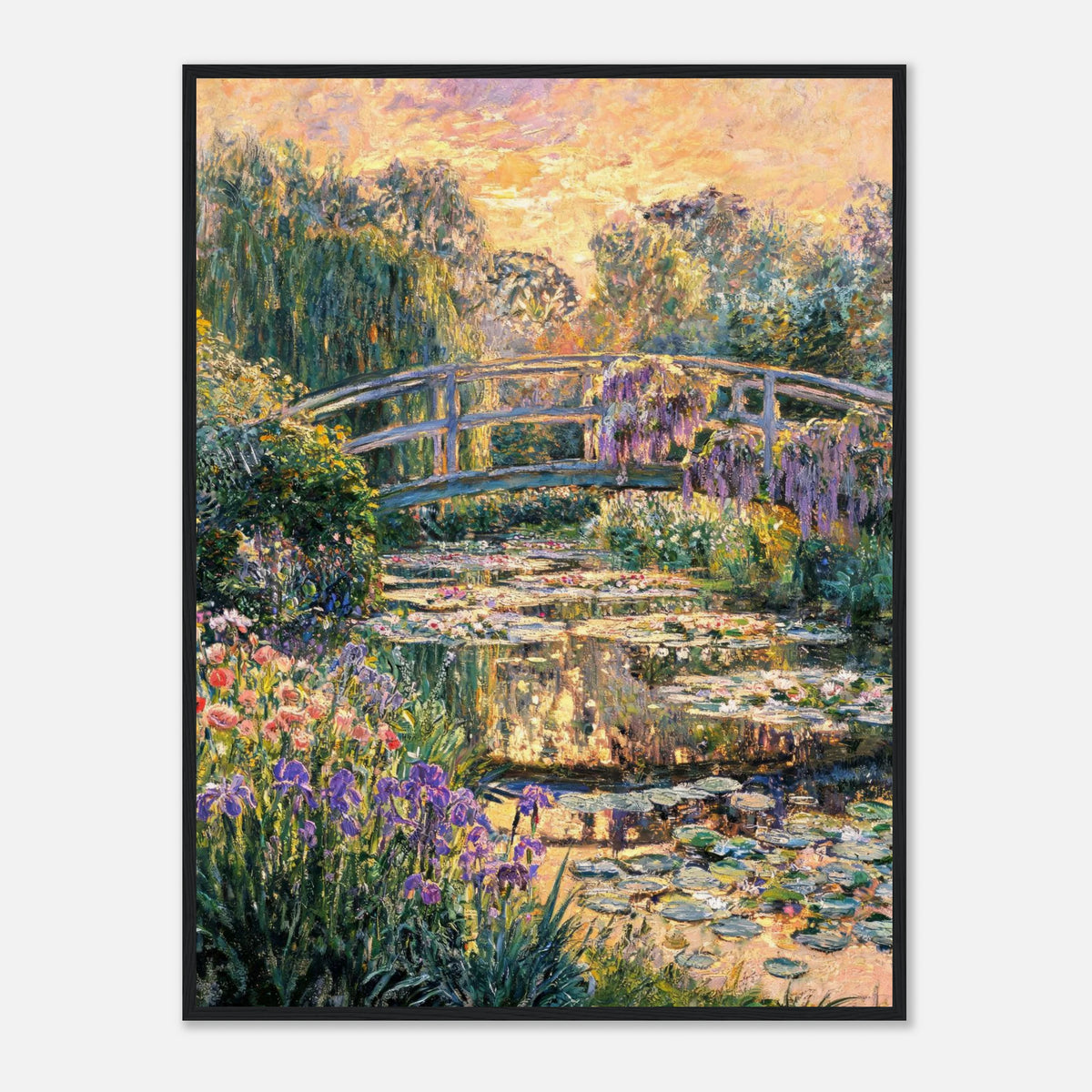 Golden Sunset Japanese Bridge Impressionist Art Print